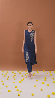 Indigo Blue Embroidered Straight Co ord Set