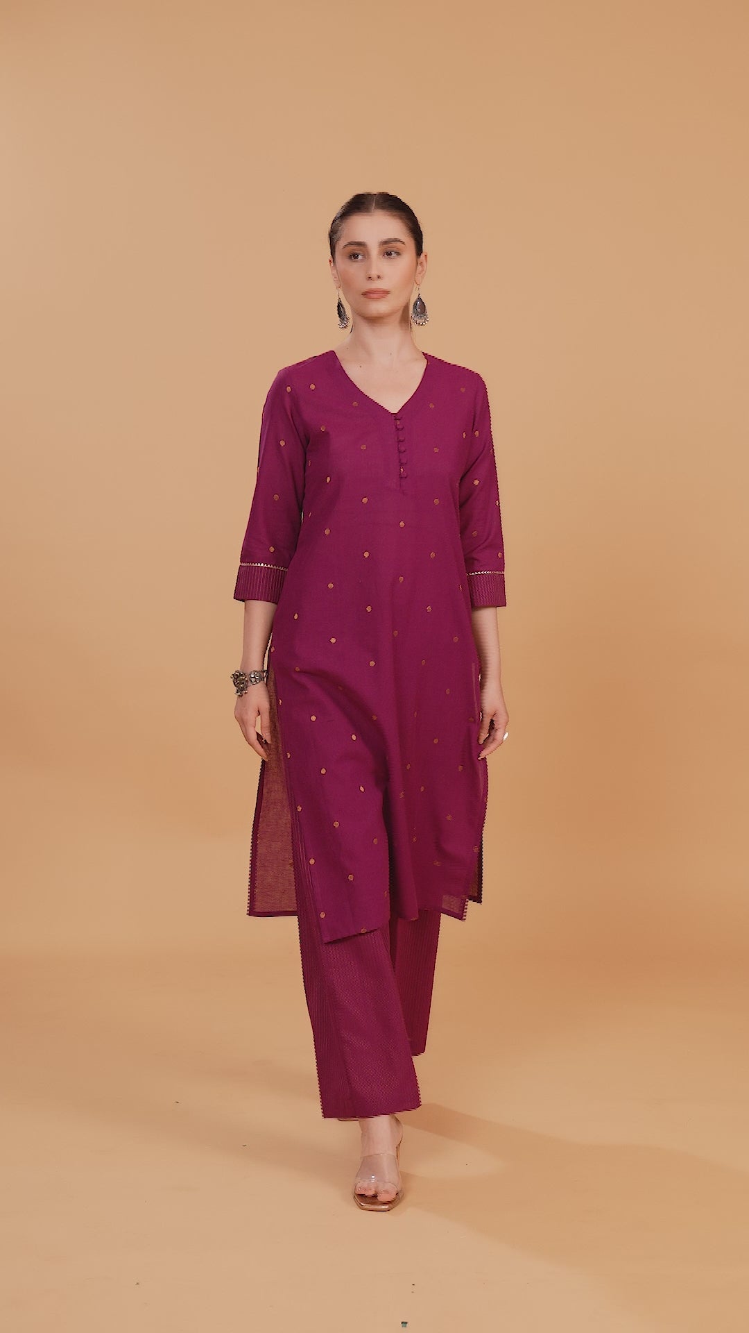 Magenta Cotton Straight Kurta Pant Co ord Set