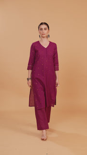 Magenta Cotton Straight Kurta Pant Co ord Set