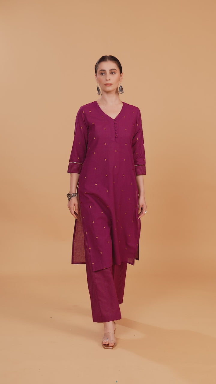 Magenta Cotton Straight Kurta Pant Co ord Set