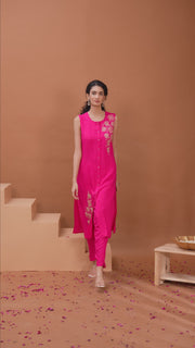 Pink Embroidered Straight Co ord Set