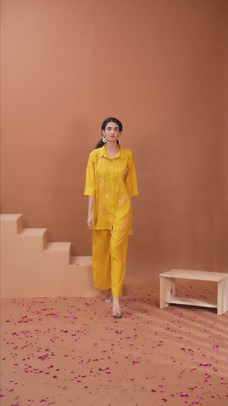 Yellow Sequin Embellished Straight Co-ord Set