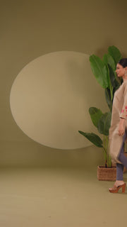 Beige Handloom Cotton Embroidered Straight Kurta