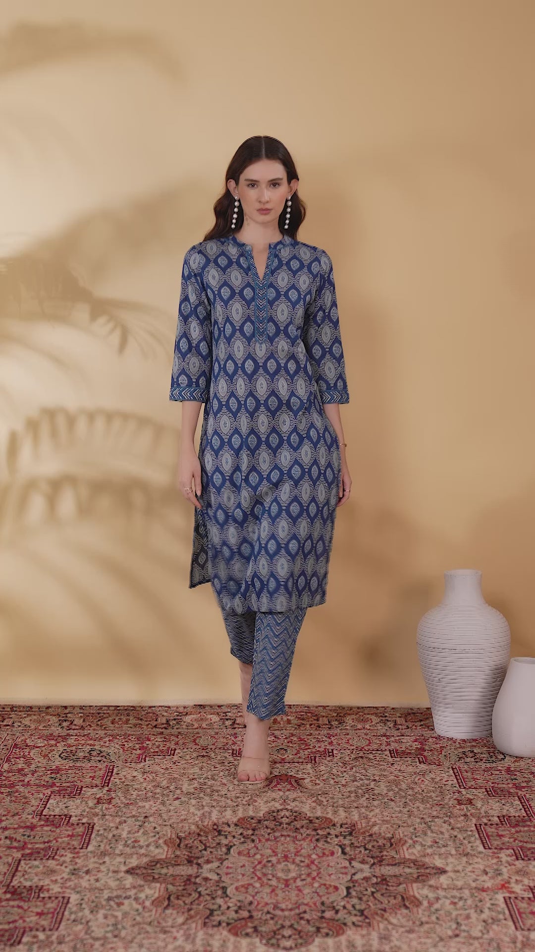 Indigo Printed Cotton Straight Co-ord Set
