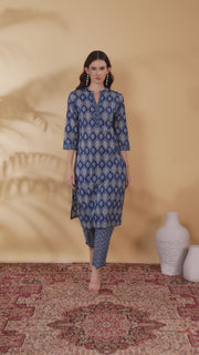 Indigo Printed Cotton Straight Co-ord Set