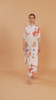 White Rayon A Line Printed Kurta Pant Co ord Set