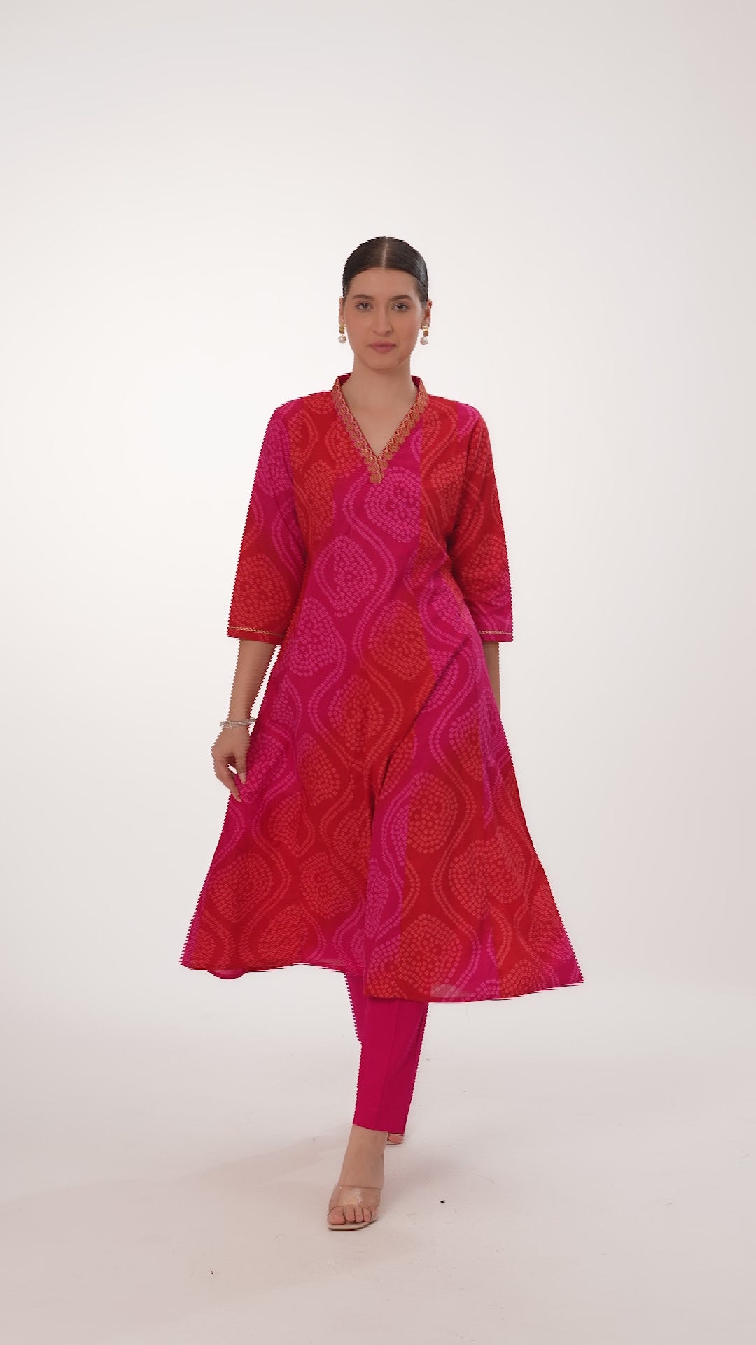 Pink Bandhani Printed A Line Kurta