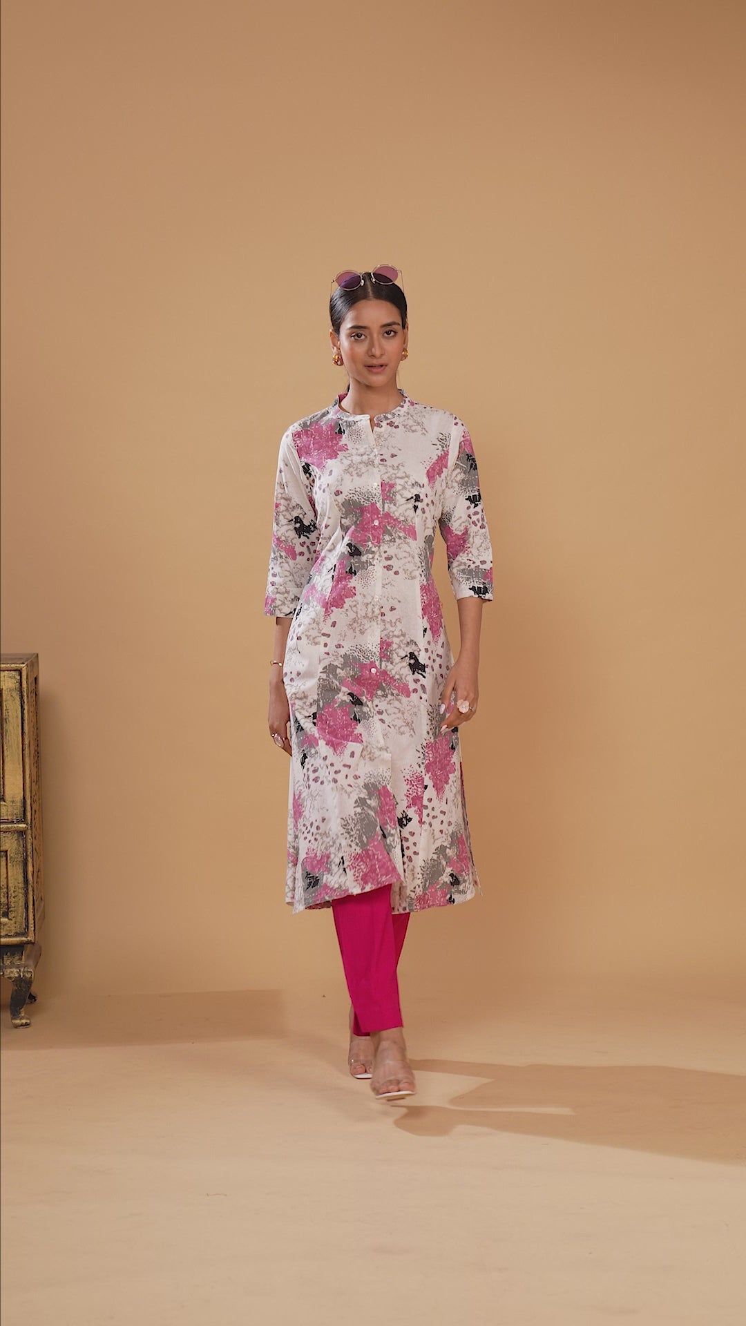Off White Printed Cotton-Flex Kurta