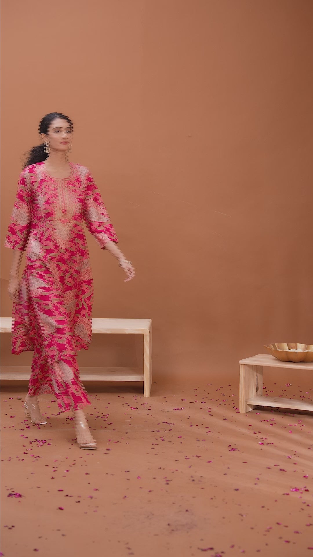 Pink Embroidered Straight Co-ord Set