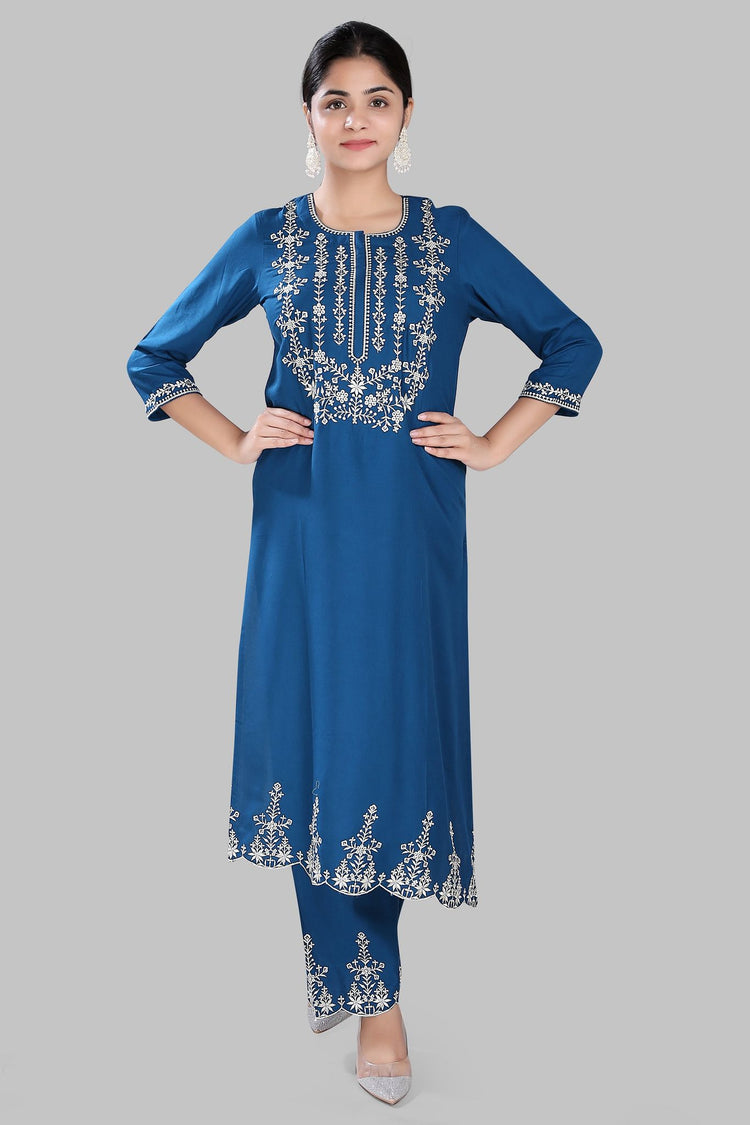 Rabia Light Blue Rayon Kurta With Pant Set