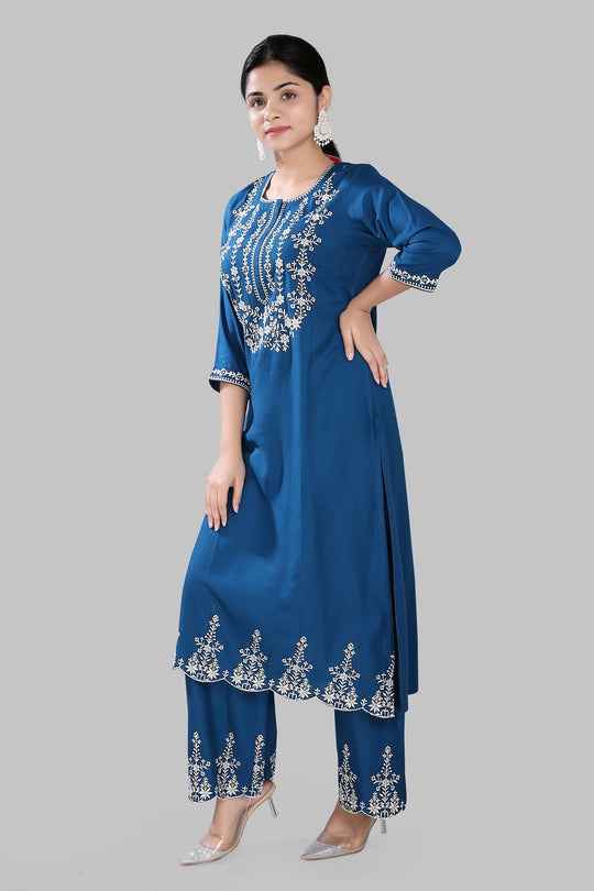Rabia Light Blue Rayon Kurta With Pant Set
