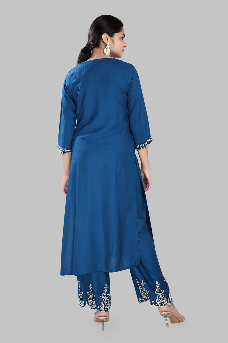 Rabia Light Blue Rayon Kurta With Pant Set