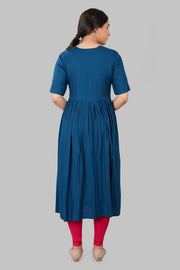 Rajeeyah Blue Rayon Embroidered A-Line Kurta