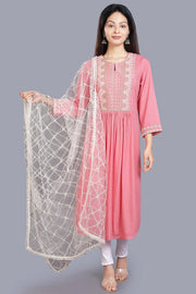 Off White Embroidered Net Dupatta