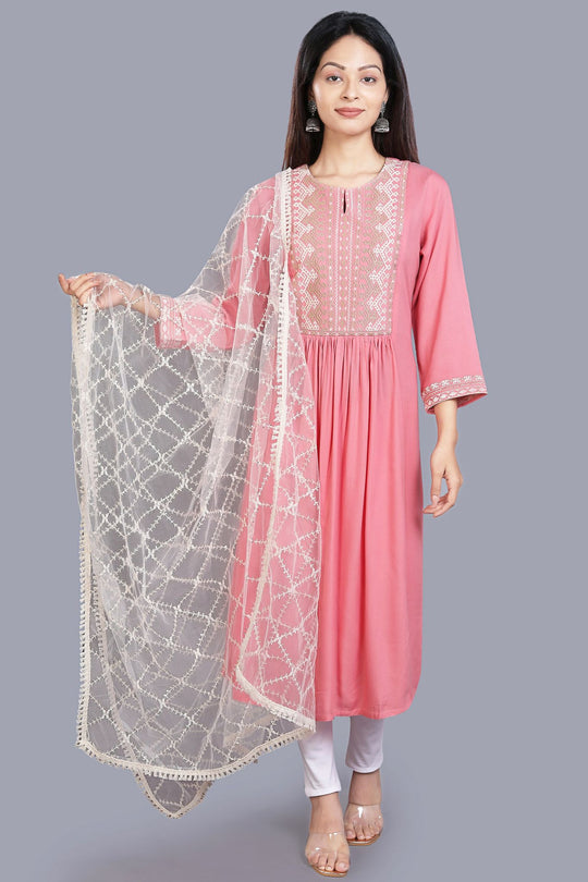 Off White Embroidered Net Dupatta