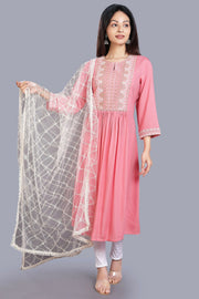 Off White Embroidered Net Dupatta