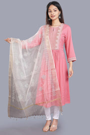 Off White Organza Embroidered Net Dupatta