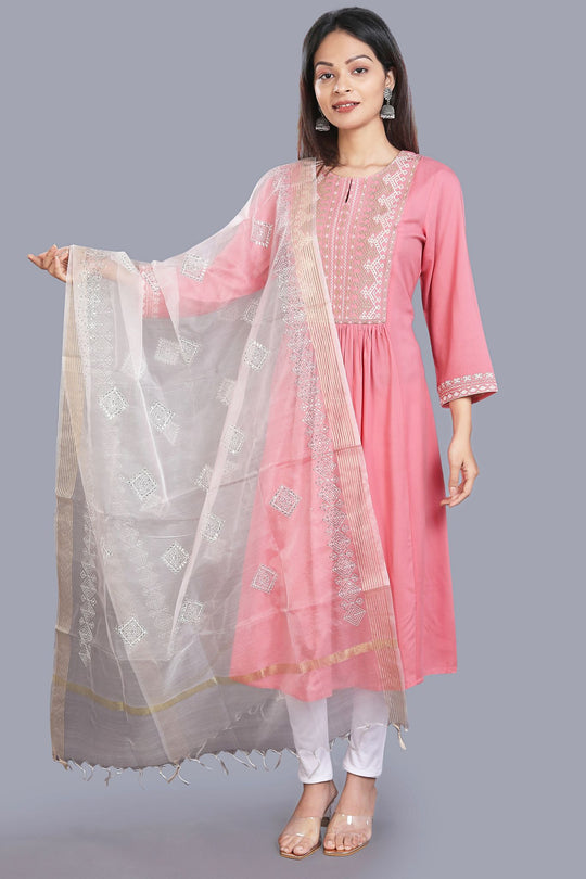 Off White Organza Embroidered Net Dupatta