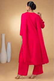 Women Rani Pink Embroidered Straight Fit Ethnic Suit Set
