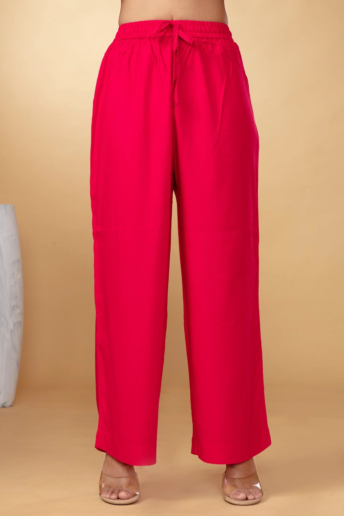 Women Rani Pink Embroidered Straight Fit Ethnic Suit Set