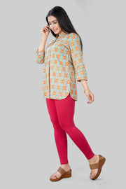 Rifaya Cream & Orange Short Kurtis
