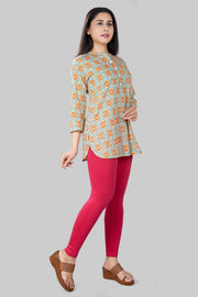 Rifaya Cream & Orange Short Kurtis
