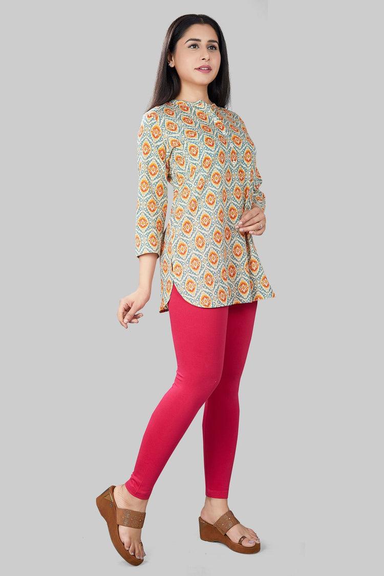 Rifaya Cream & Orange Short Kurtis