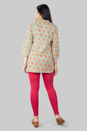 Rifaya Cream & Orange Short Kurtis