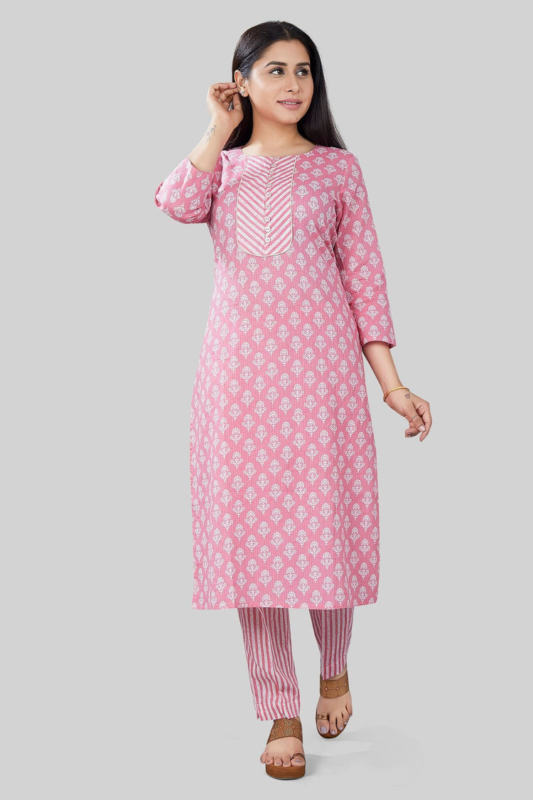 Rihana Pink Cotton Kurta With Pant Set