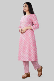 Rihana Pink Cotton Kurta With Pant Set