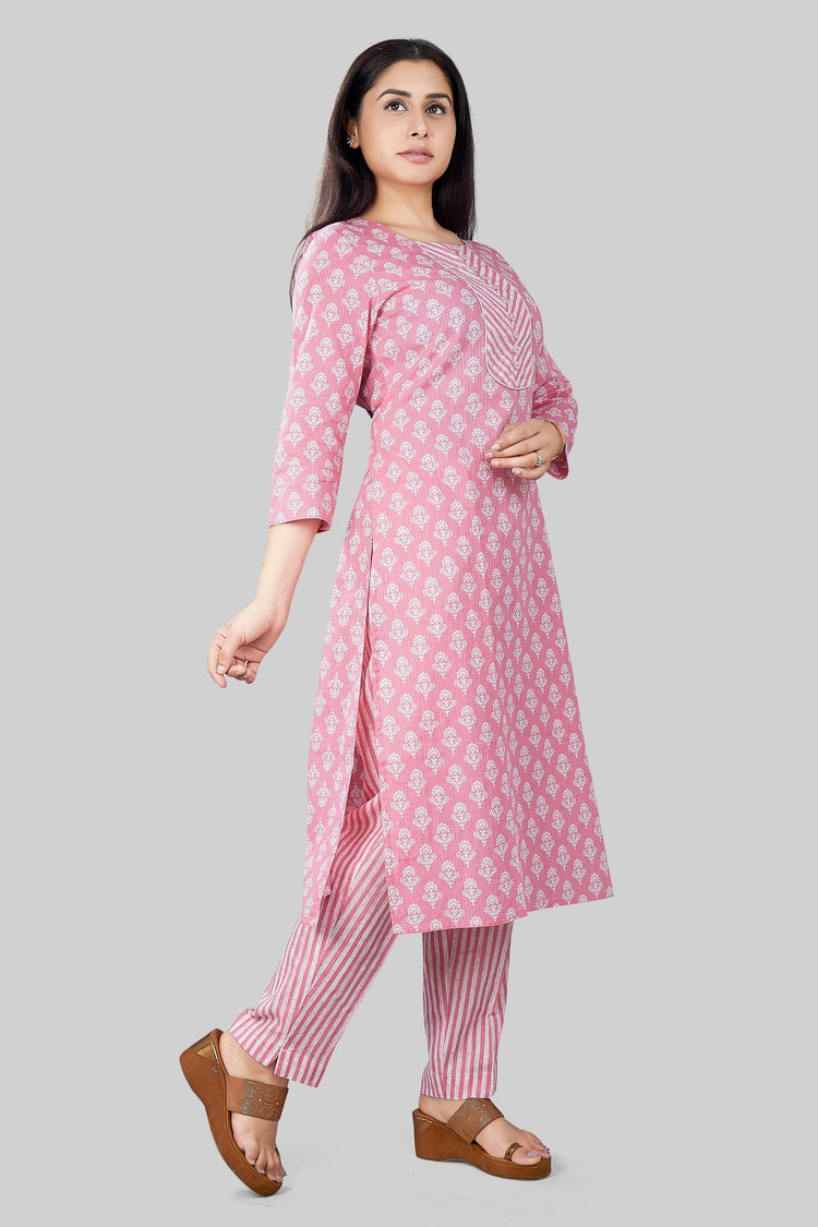 Rihana Pink Cotton Kurta With Pant Set