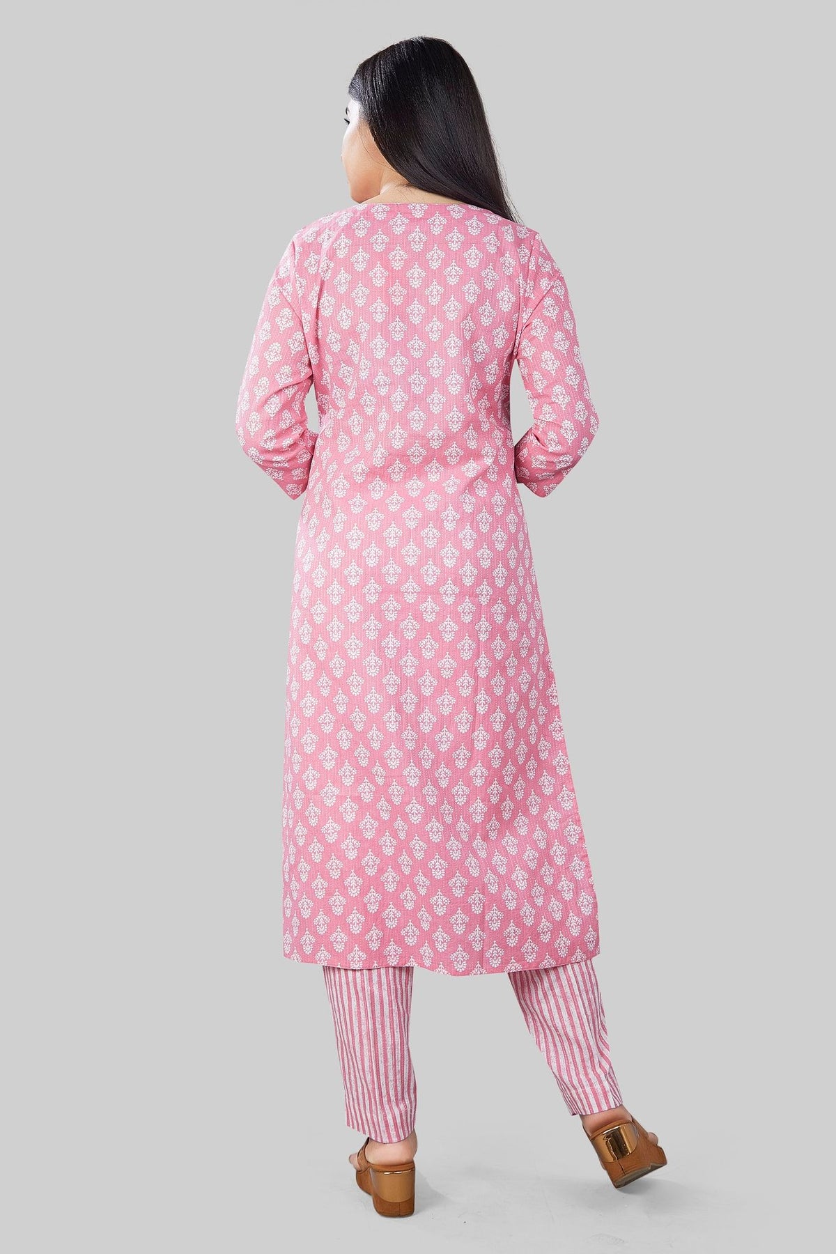 Rihana Pink Cotton Kurta With Pant Set