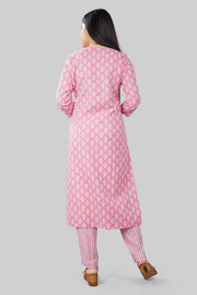 Rihana Pink Cotton Kurta With Pant Set