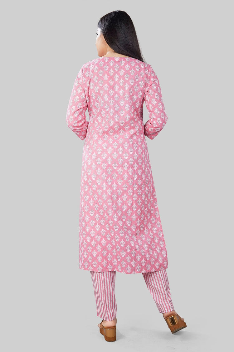 Rihana Pink Cotton Kurta With Pant Set