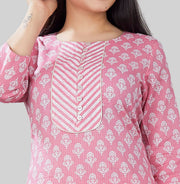 Rihana Pink Cotton Kurta With Pant Set