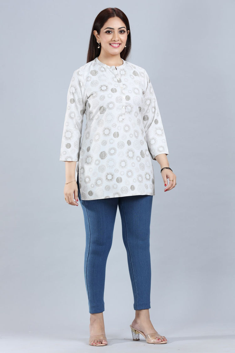 Ruhika Off White Cotton Short Kurtis for women / girls