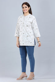 Ruhika Off White Cotton Short Kurtis for women / girls