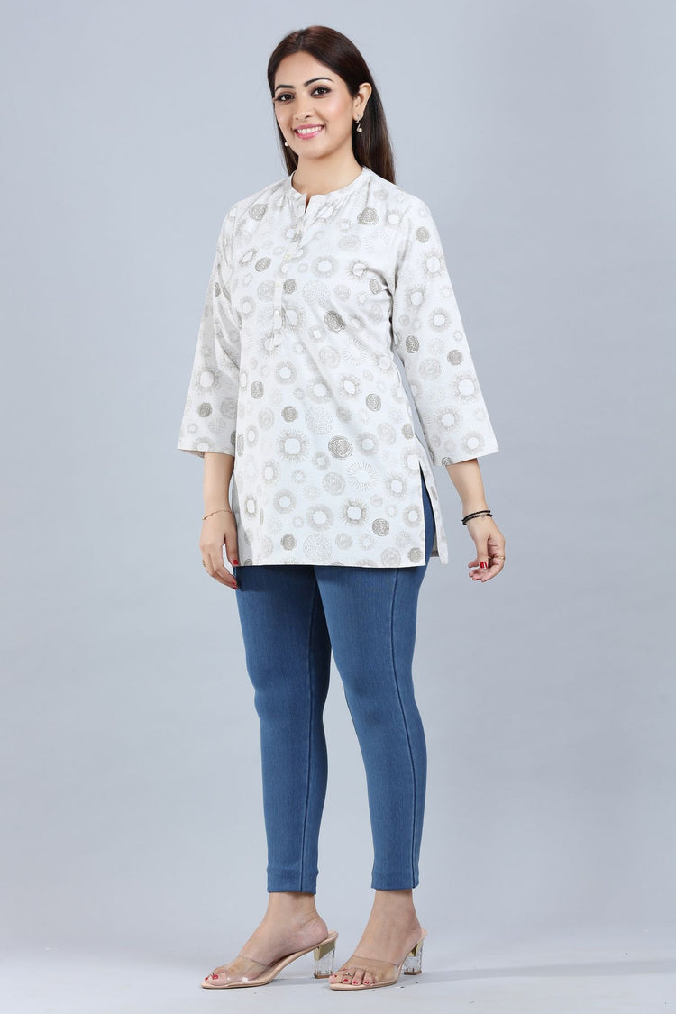 Ruhika Off White Cotton Short Kurtis for women / girls