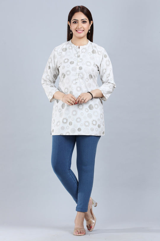 Ruhika Off White Cotton Short Kurtis for women / girls