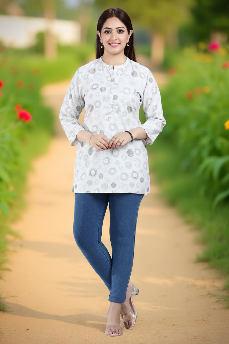 Ruhika Off White Cotton Short Kurtis