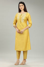 Saadhana CC22 Mustard Cotton Silk Kurta With Pant Set
