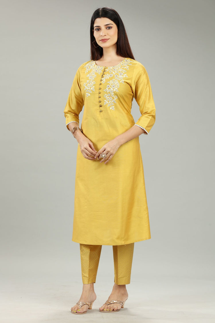 Saadhana CC22 Mustard Cotton Silk Kurta With Pant Set