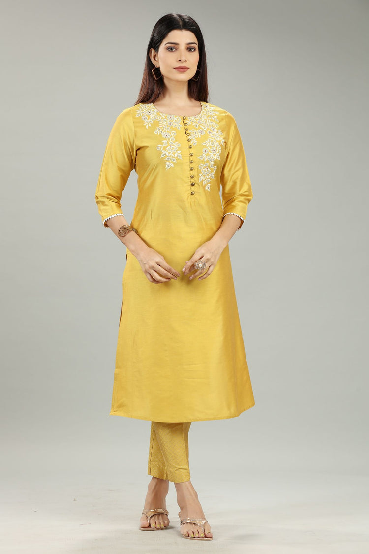 Saadhana CC22 Mustard Cotton Silk Kurta With Pant Set