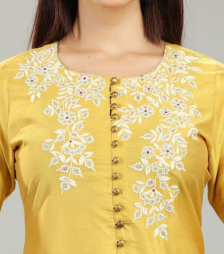 Saadhana CC22 Mustard Cotton Silk Kurta With Pant Set