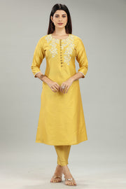 Saadhana CC22 Mustard Cotton Silk Kurta With Pant Set