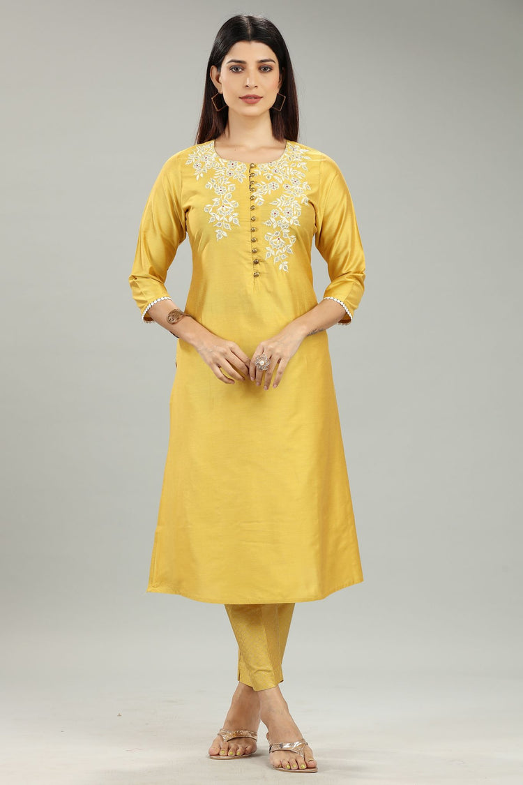 Saadhana CC22 Mustard Cotton Silk Kurta With Pant Set