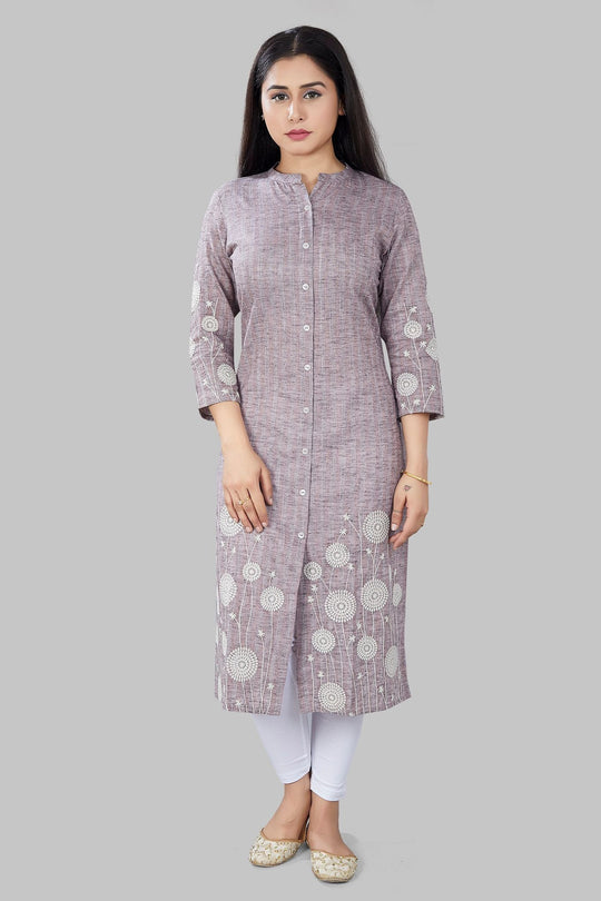 Sabreen Brown Cotton Embroidered Kurti