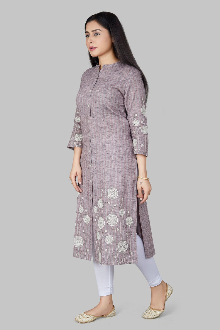 Sabreen Brown Cotton Embroidered Kurti