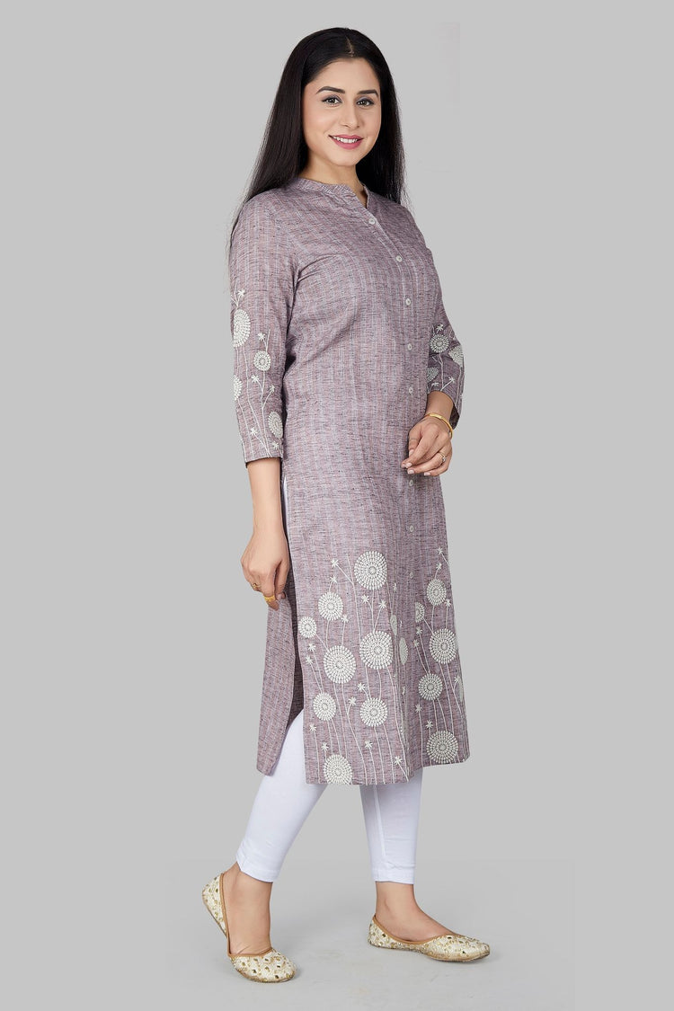 Sabreen Brown Cotton Embroidered Kurti