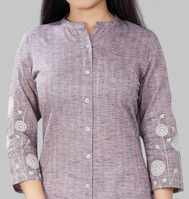 Sabreen Brown Cotton Embroidered Kurti